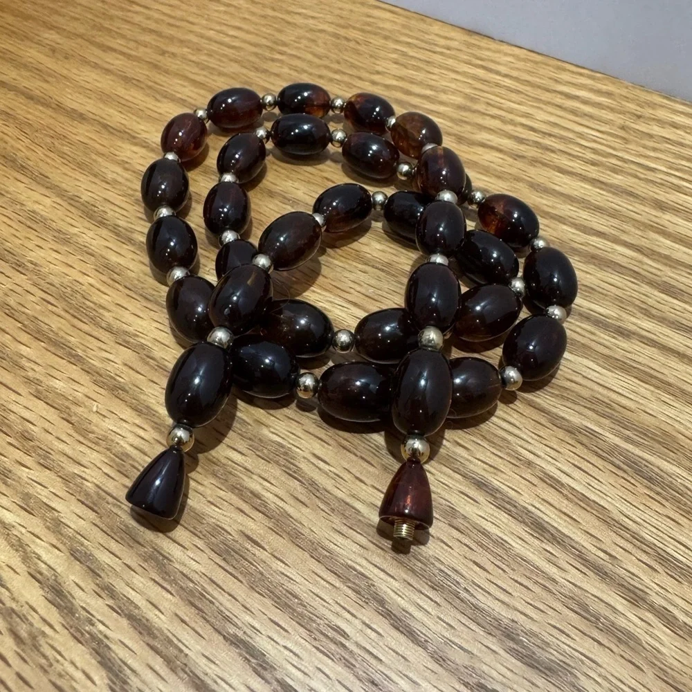 Vintage Elegant Brown Beaded Necklace with twist clasp